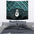New Zealand Maori Tapestry Poutama Manaia Turquoise Paua Shell