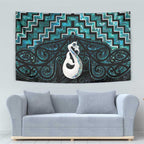New Zealand Maori Tapestry Poutama Manaia Turquoise Paua Shell