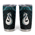 New Zealand Maori Tumbler Cup Poutama Manaia Turquoise Paua Shell