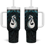 New Zealand Maori Tumbler With Handle Poutama Manaia Turquoise Paua Shell
