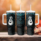 New Zealand Maori Tumbler With Handle Poutama Manaia Turquoise Paua Shell