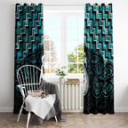 New Zealand Maori Window Curtain Poutama Manaia Turquoise Paua Shell