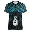 New Zealand Maori Women V-Neck T-Shirt Poutama Manaia Turquoise Paua Shell
