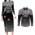 Custom New Zealand Cricket Couples Matching Long Sleeve Bodycon Dress and Long Sleeve Button Shirt Black Cap Unbeatable