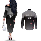 Custom New Zealand Cricket Couples Matching Off The Shoulder Long Sleeve Dress and Long Sleeve Button Shirt Black Cap Unbeatable