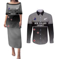 Custom New Zealand Cricket Couples Matching Puletasi and Long Sleeve Button Shirt Black Cap Unbeatable