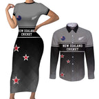 Custom New Zealand Cricket Couples Matching Short Sleeve Bodycon Dress and Long Sleeve Button Shirt Black Cap Unbeatable