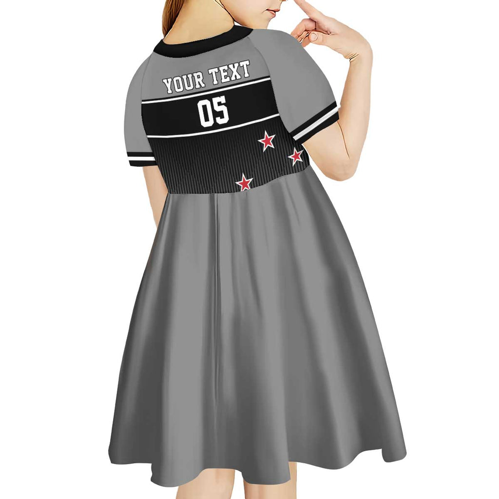 Custom New Zealand Cricket Kid Short Sleeve Dress Black Cap Unbeatable
