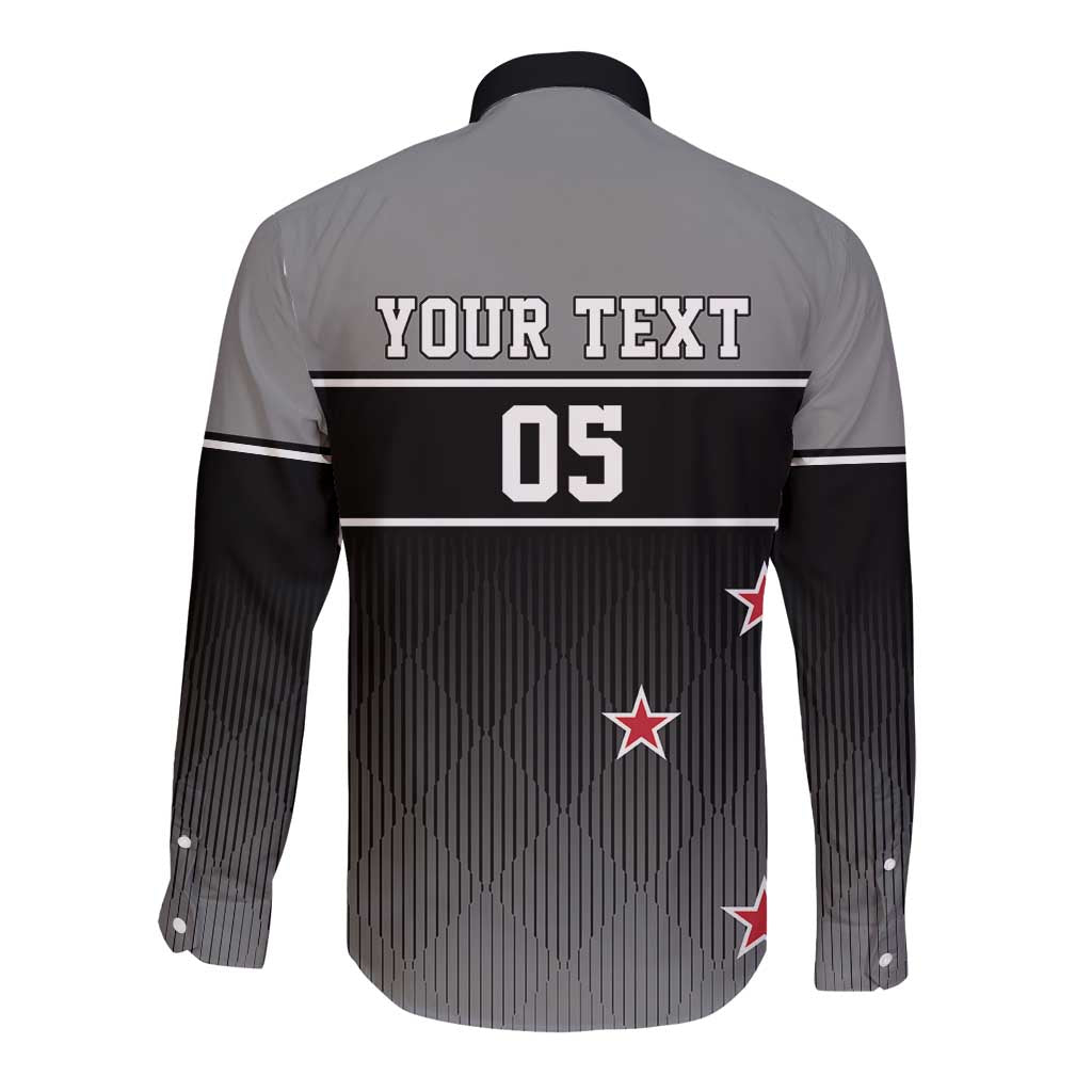 Custom New Zealand Cricket Long Sleeve Button Shirt Black Cap Unbeatable