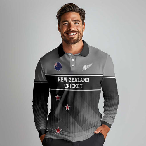 Custom New Zealand Cricket Long Sleeve Polo Shirt Black Cap Unbeatable