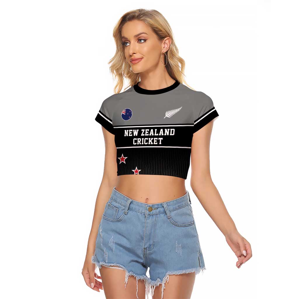Custom New Zealand Cricket Raglan Cropped T Shirt Black Cap Unbeatable