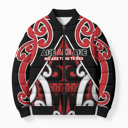 New Zealand Maori Language Week Bomber Puffer Jacket Mo Ake Tonu Te Reo
