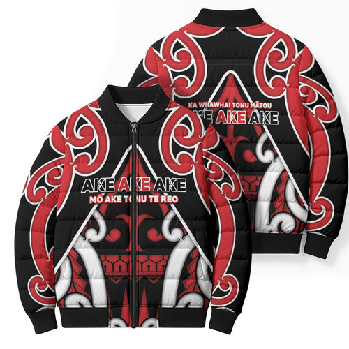 New Zealand Maori Language Week Bomber Puffer Jacket Mo Ake Tonu Te Reo