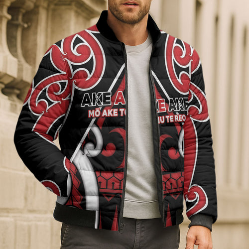 New Zealand Maori Language Week Bomber Puffer Jacket Mo Ake Tonu Te Reo