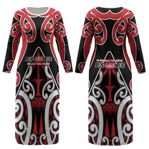 New Zealand Maori Language Week Couples Matching Long Sleeve Bodycon Dress and Long Sleeve Button Shirt Mo Ake Tonu Te Reo