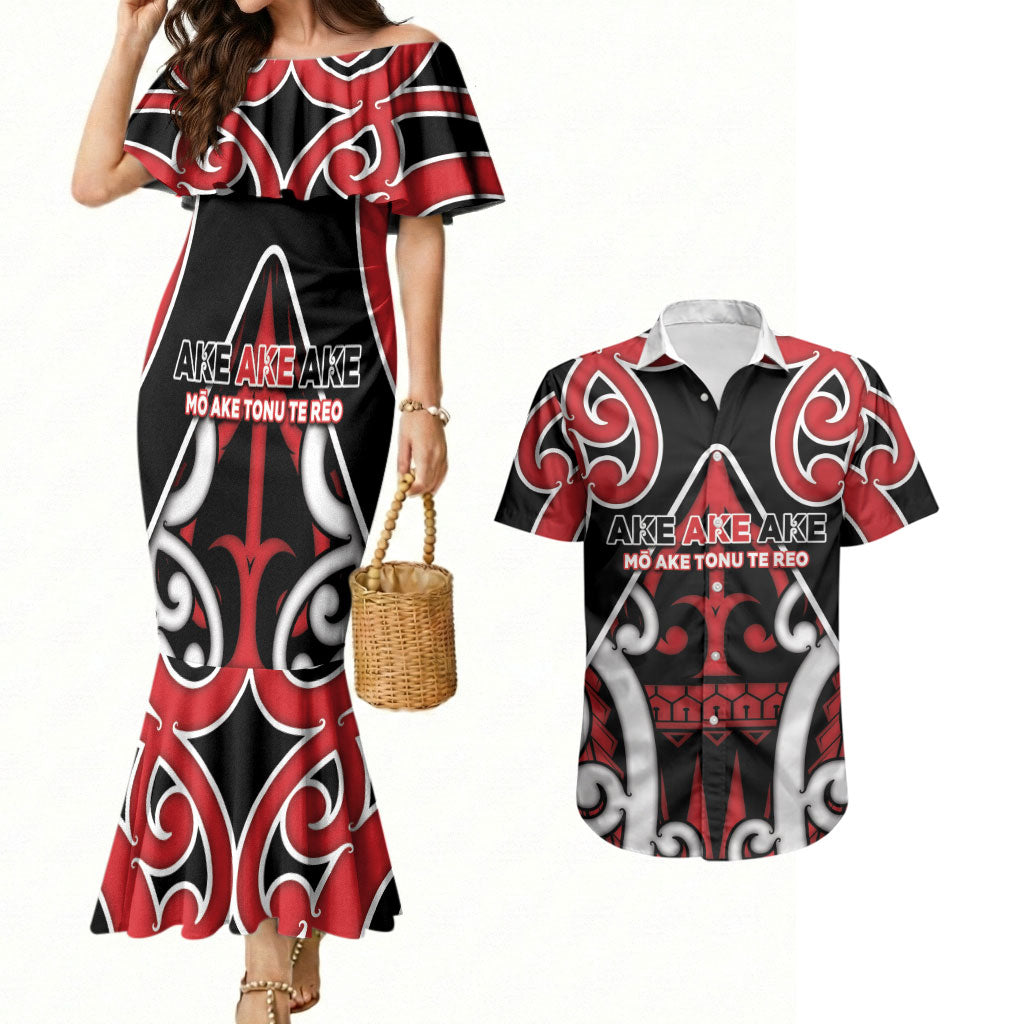 New Zealand Maori Language Week Couples Matching Mermaid Dress and Hawaiian Shirt Mo Ake Tonu Te Reo