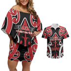 New Zealand Maori Language Week Couples Matching Off Shoulder Short Dress and Hawaiian Shirt Mo Ake Tonu Te Reo