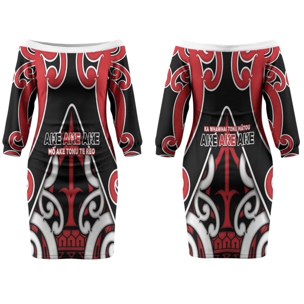 New Zealand Maori Language Week Couples Matching Off The Shoulder Long Sleeve Dress and Hawaiian Shirt Mo Ake Tonu Te Reo
