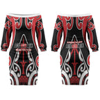 New Zealand Maori Language Week Couples Matching Off The Shoulder Long Sleeve Dress and Long Sleeve Button Shirt Mo Ake Tonu Te Reo
