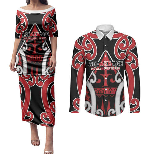 New Zealand Maori Language Week Couples Matching Puletasi and Long Sleeve Button Shirt Mo Ake Tonu Te Reo