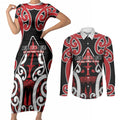 New Zealand Maori Language Week Couples Matching Short Sleeve Bodycon Dress and Long Sleeve Button Shirt Mo Ake Tonu Te Reo