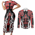 New Zealand Maori Language Week Couples Matching Short Sleeve Bodycon Dress and Long Sleeve Button Shirt Mo Ake Tonu Te Reo