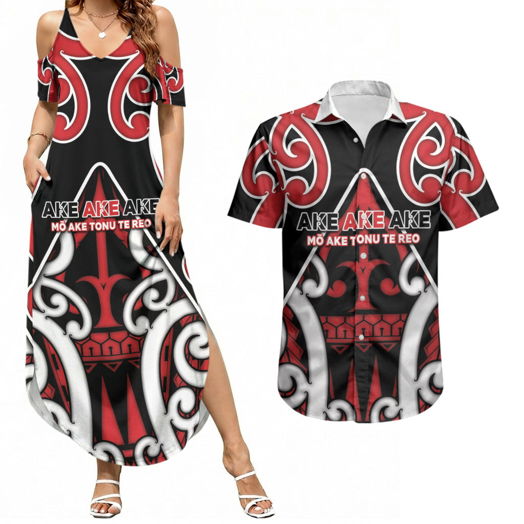 New Zealand Maori Language Week Couples Matching Summer Maxi Dress and Hawaiian Shirt Mo Ake Tonu Te Reo