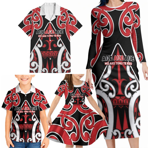 New Zealand Maori Language Week Family Matching Long Sleeve Bodycon Dress and Hawaiian Shirt Mo Ake Tonu Te Reo