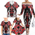 New Zealand Maori Language Week Family Matching Off The Shoulder Long Sleeve Dress and Hawaiian Shirt Mo Ake Tonu Te Reo