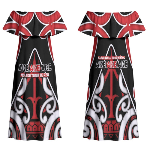 New Zealand Maori Language Week Family Matching Off Shoulder Maxi Dress and Hawaiian Shirt Mo Ake Tonu Te Reo