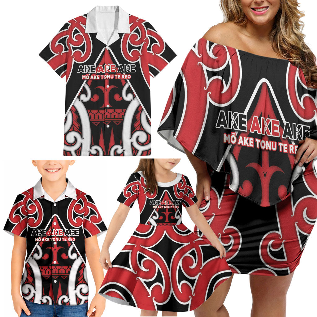 New Zealand Maori Language Week Family Matching Off Shoulder Short Dress and Hawaiian Shirt Mo Ake Tonu Te Reo