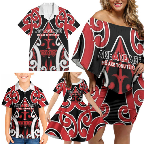 New Zealand Maori Language Week Family Matching Off Shoulder Short Dress and Hawaiian Shirt Mo Ake Tonu Te Reo
