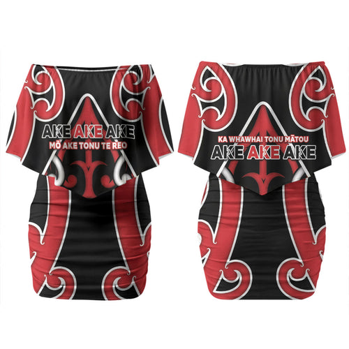 New Zealand Maori Language Week Family Matching Off Shoulder Short Dress and Hawaiian Shirt Mo Ake Tonu Te Reo