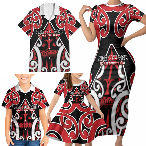 New Zealand Maori Language Week Family Matching Short Sleeve Bodycon Dress and Hawaiian Shirt Mo Ake Tonu Te Reo