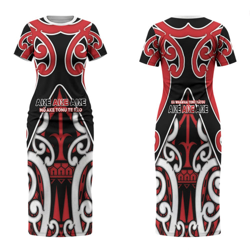 New Zealand Maori Language Week Family Matching Short Sleeve Bodycon Dress and Hawaiian Shirt Mo Ake Tonu Te Reo
