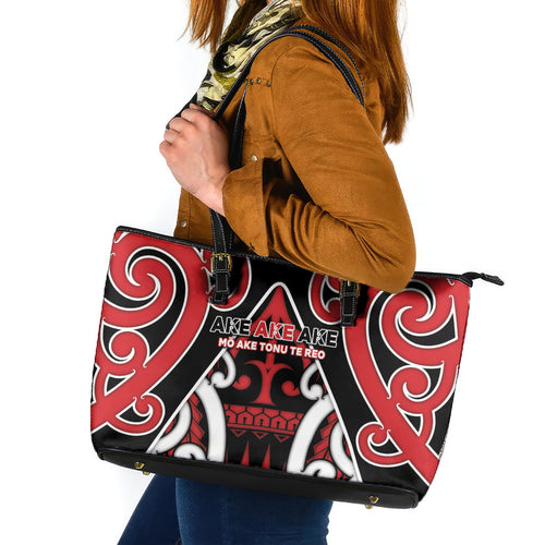 New Zealand Maori Language Week Leather Tote Bag Mo Ake Tonu Te Reo