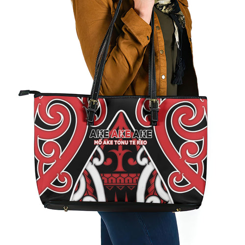 New Zealand Maori Language Week Leather Tote Bag Mo Ake Tonu Te Reo