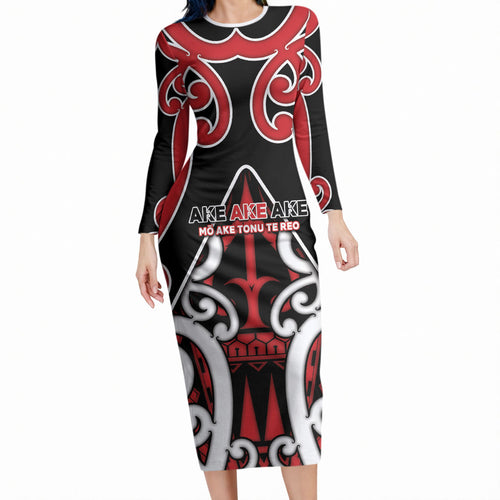 New Zealand Maori Language Week Long Sleeve Bodycon Dress Mo Ake Tonu Te Reo