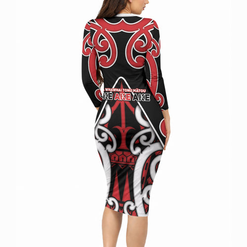 New Zealand Maori Language Week Long Sleeve Bodycon Dress Mo Ake Tonu Te Reo