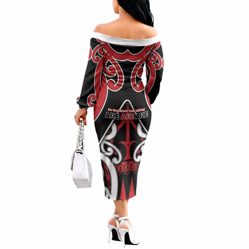 New Zealand Maori Language Week Off The Shoulder Long Sleeve Dress Mo Ake Tonu Te Reo