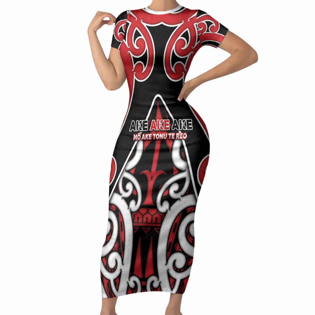 New Zealand Maori Language Week Short Sleeve Bodycon Dress Mo Ake Tonu Te Reo