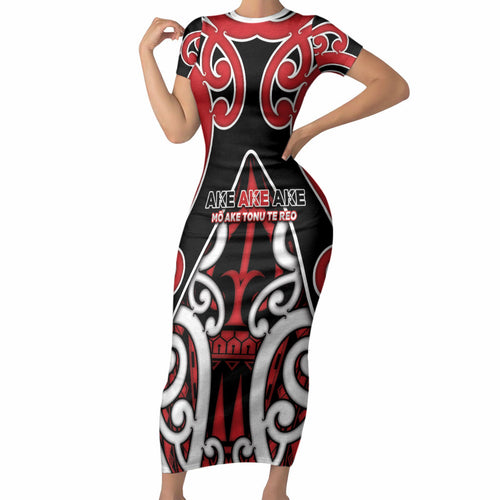 New Zealand Maori Language Week Short Sleeve Bodycon Dress Mo Ake Tonu Te Reo