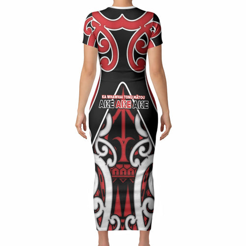 New Zealand Maori Language Week Short Sleeve Bodycon Dress Mo Ake Tonu Te Reo