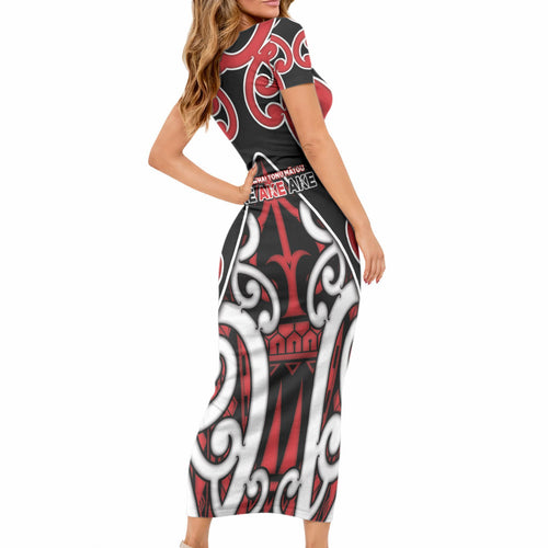 New Zealand Maori Language Week Short Sleeve Bodycon Dress Mo Ake Tonu Te Reo