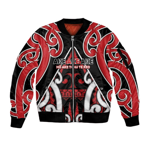 New Zealand Maori Language Week Sleeve Zip Bomber Jacket Mo Ake Tonu Te Reo