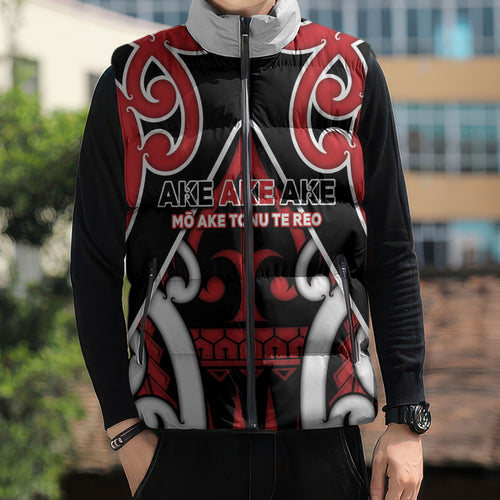 New Zealand Maori Language Week Sleeveless Puffer Jacket Mo Ake Tonu Te Reo