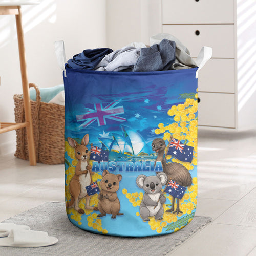 Happy Australia Flag Day Laundry Basket Aussie Animals Grunge Style