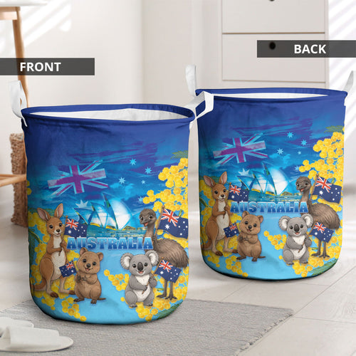 Happy Australia Flag Day Laundry Basket Aussie Animals Grunge Style
