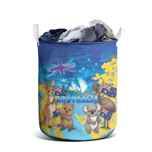 Happy Australia Flag Day Laundry Basket Aussie Animals Grunge Style