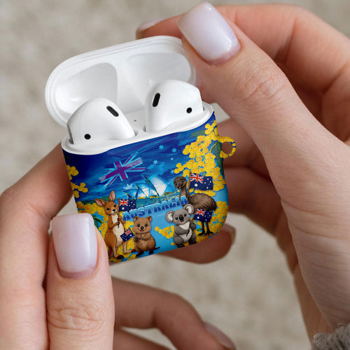 Happy Australia Flag Day AirPods Case Aussie Animals Grunge Style